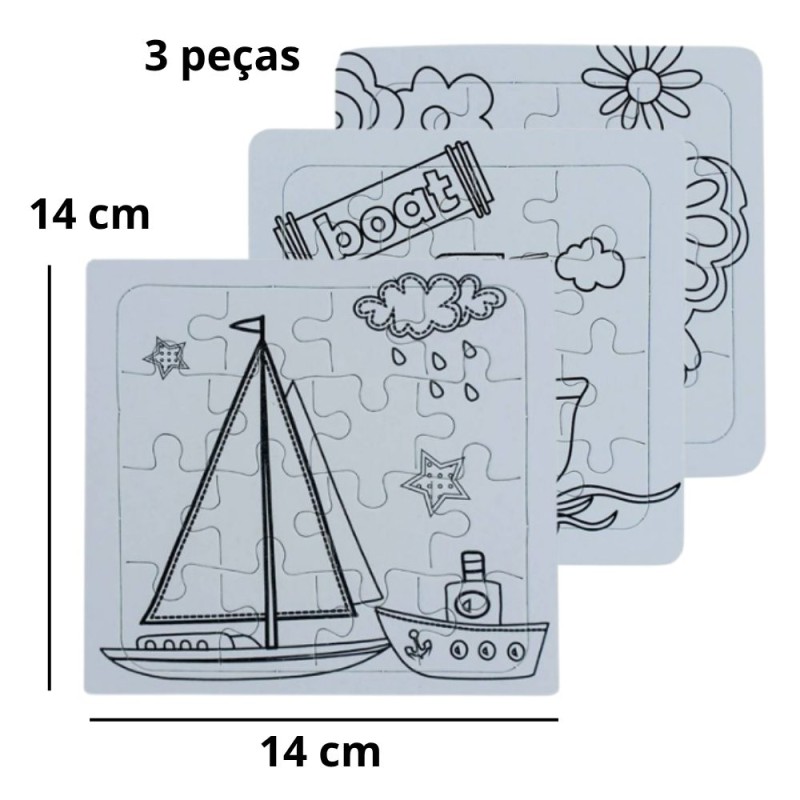 Kit Educativo 3 Quebra Cabeça De Colorir Canetinhas Estampas