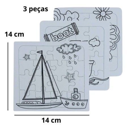 Kit Educativo 3 Quebra Cabeça De Colorir Canetinhas Estampas