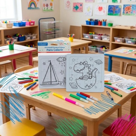 Kit Educativo 3 Quebra Cabeça De Colorir Canetinhas Estampas