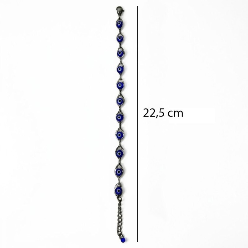 Pulseira Aço Inox 316L Oval Olho Grego 21cm Prateada