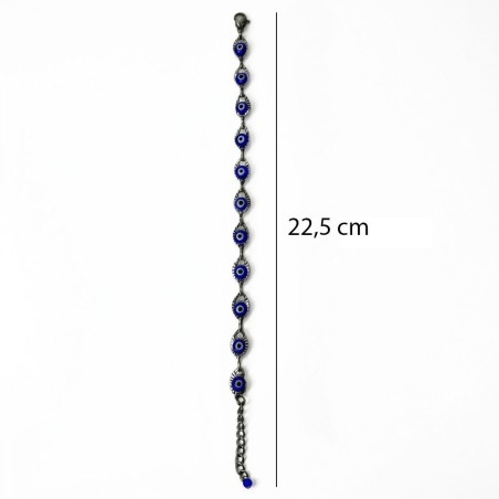Pulseira Aço Inox 316L Oval Olho Grego 21cm Prateada