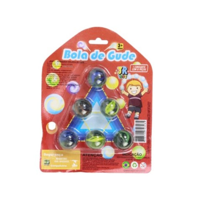 Kit Bolinhas De Gude Fubeca Em Vidro Olho De Gato 6 Peças 2,5cm