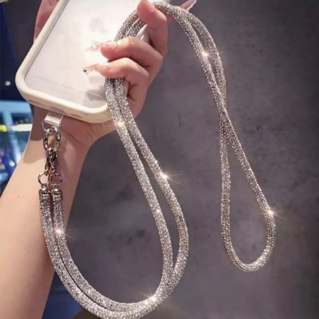 Cordão Alça Transversal Com Strass Glitter Brilho Para Celular 56 Cm 2