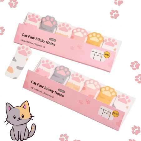 Kit Marca Página Post-It Pata De Gatinhos 6 Cores