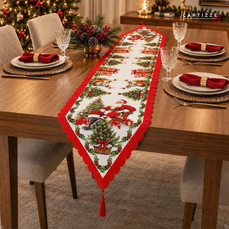 Trilho Caminho De Mesa Natal Decoração Estampado Papai Noel 1,80m