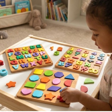Kit 3 Tabuleiros Educativos Numeros Letras E Formas Em Madeira Montessori