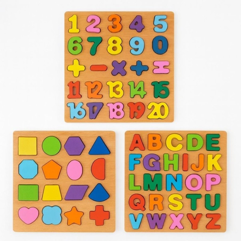 Kit 3 Tabuleiros Educativos Numeros Letras E Formas Em Madeira Montessori