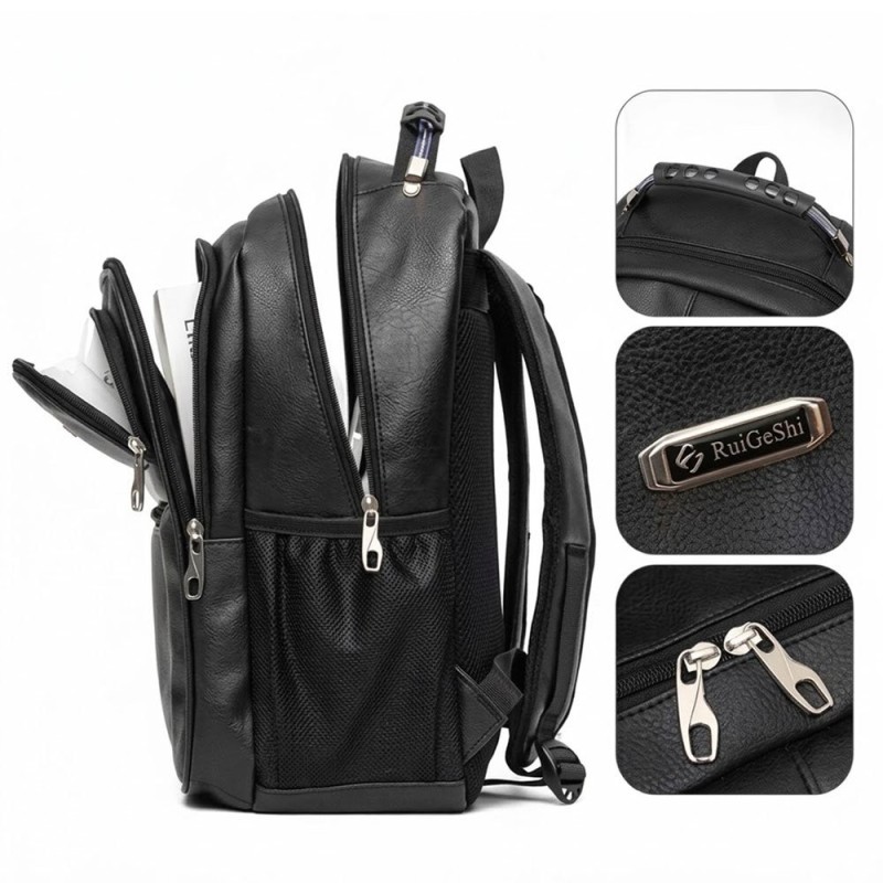 Mochila Notebook Masculina Executiva Couro Sintético Alça Cabo De Aço