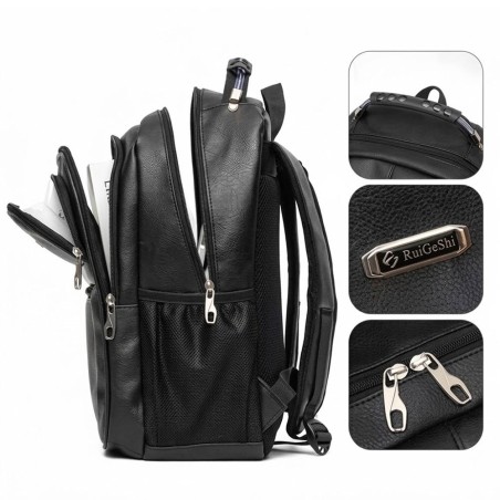 Mochila Notebook Masculina Executiva Couro Sintético Alça Cabo De Aço 2