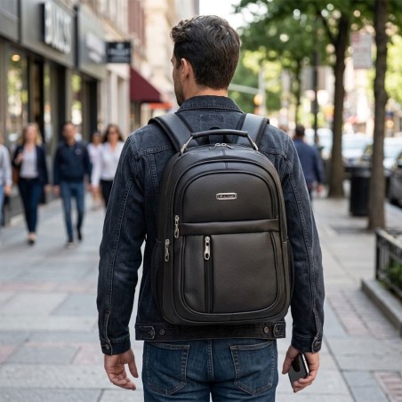 Mochila Notebook Masculina Executiva Couro Sintético Alça Cabo De Aço