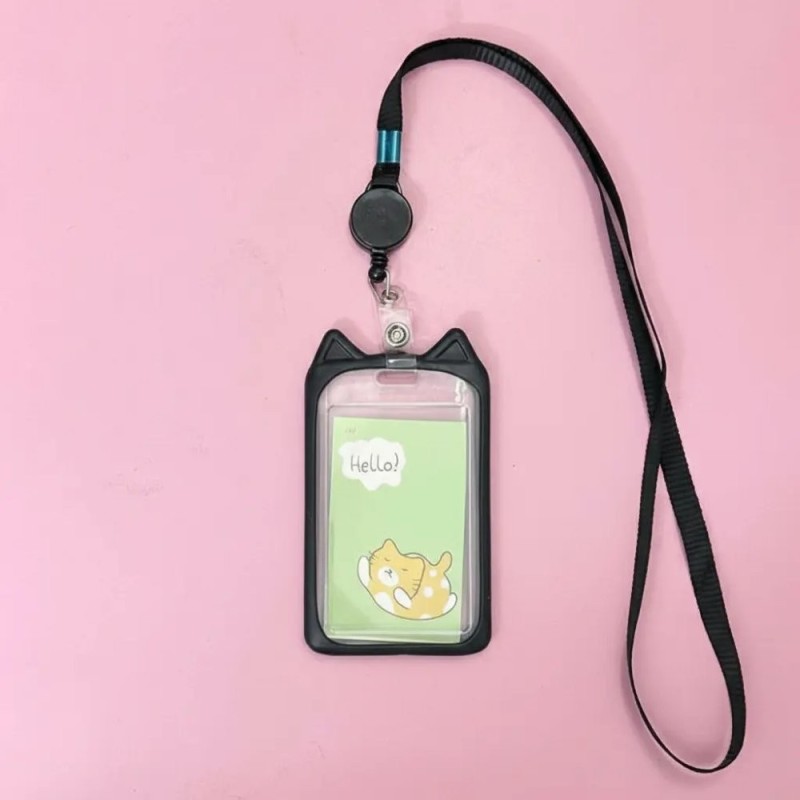 Porta Crachá Com Cordão Retrátil Orelha de Gatinho Documento Cartão