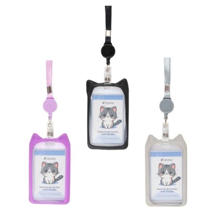 Porta Crachá Com Cordão Retrátil Orelha de Gatinho Documento Cartão