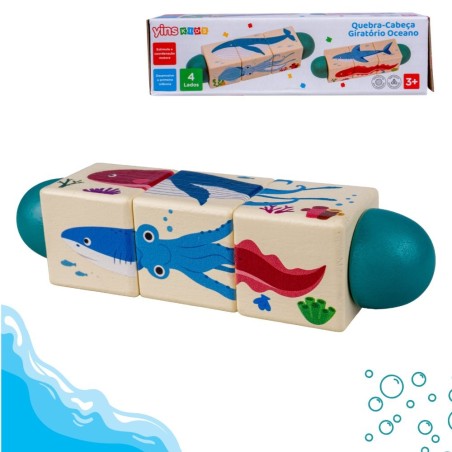 Quebra Cabeça Giratório Oceano Em Madeira Premium Montessori