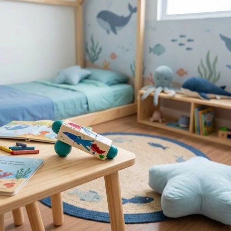 Quebra Cabeça Giratório Oceano Em Madeira Premium Montessori