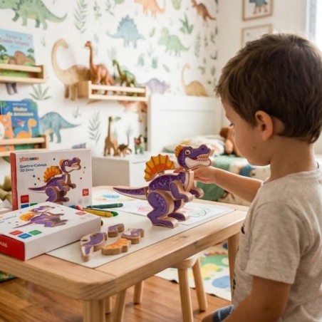 Quebra Cabeça 3D Educativo Dinossauro T-Rex Em Madeira Montessori