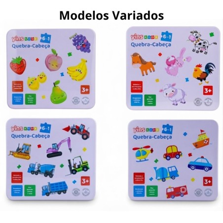 Kit Lata Quebra Cabeça Infantil Educativo Estampas Fofas