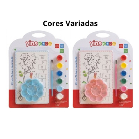 Kit De Pintura Infantil Educativo Pincel Tintas Cards Godê