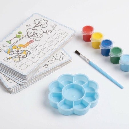 Kit De Pintura Infantil Educativo Pincel Tintas Cards Godê