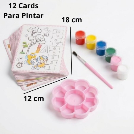Kit De Pintura Infantil Educativo Pincel Tintas Cards Godê