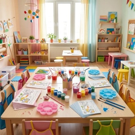 Kit De Pintura Infantil Educativo Pincel Tintas Cards Godê