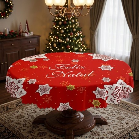 Toalha De Mesa Natalina Redonda 150cm Decoração Natal Em Poliester 2
