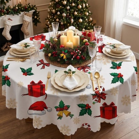 Toalha De Mesa Natalina Redonda 150cm Decoração Natal Em Poliester