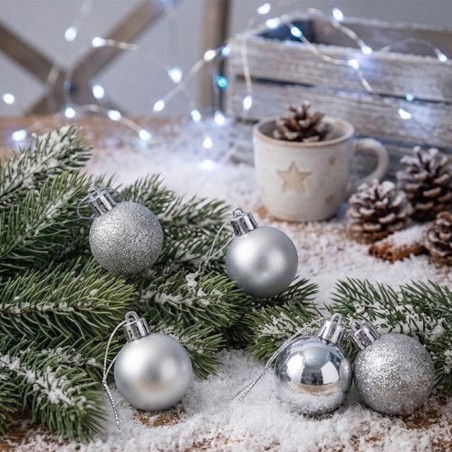 Kit 5 Bolas De Natal Prata Brilho Fosca Gliter Decoração Enfeite 6cm
