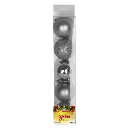 Kit 5 Bolas De Natal Prata Brilho Fosca Gliter Decoração Enfeite 6cm