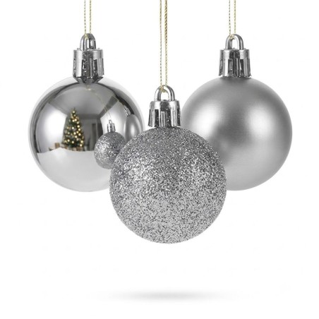 Kit 5 Bolas De Natal Prata Brilho Fosca Gliter Decoração Enfeite 6cm