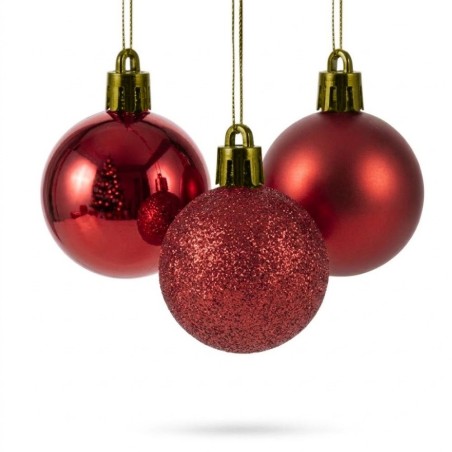 Kit 5 Bolas De Natal Vermelha Brilho Fosca Gliter Decoração Enfeite 6cm