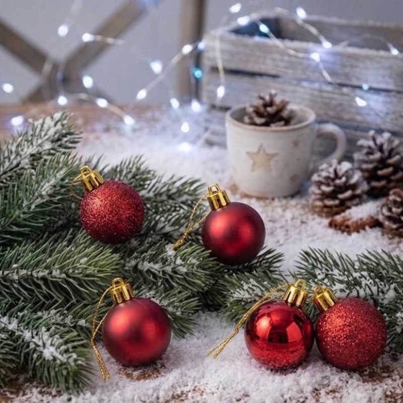 Kit 5 Bolas De Natal Vermelha Brilho Fosca Gliter Decoração Enfeite 6cm