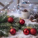 Kit 5 Bolas De Natal Vermelha Brilho Fosca Gliter Decoração Enfeite 6cm