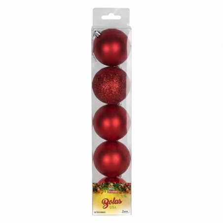 Kit 5 Bolas De Natal Vermelha Brilho Fosca Gliter Decoração Enfeite 6cm