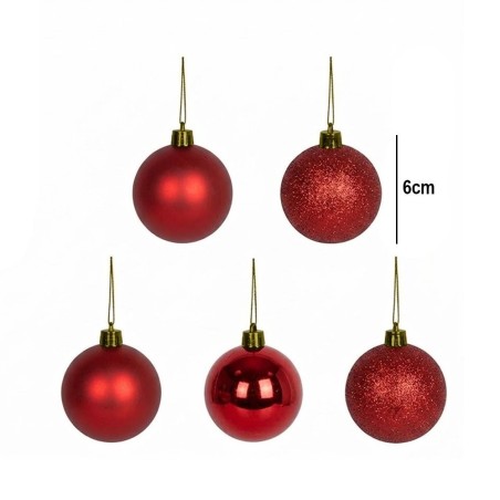 Kit 5 Bolas De Natal Vermelha Brilho Fosca Gliter Decoração Enfeite 6cm