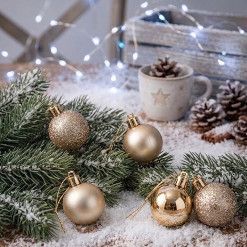 Kit 5 Bolas De Natal Champanhe Brilho Fosca Gliter Decoração Enfeite 6cm