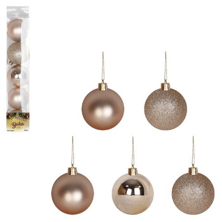 Kit 5 Bolas De Natal Champanhe Brilho Fosca Gliter Decoração Enfeite 6cm