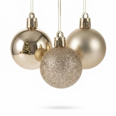 Kit 5 Bolas De Natal Champanhe Brilho Fosca Gliter Decoração Enfeite 6cm
