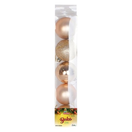 Kit 5 Bolas De Natal Champanhe Brilho Fosca Gliter Decoração Enfeite 6cm