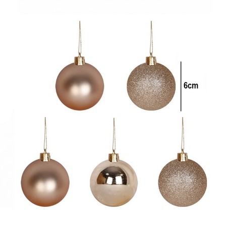Kit 5 Bolas De Natal Champanhe Brilho Fosca Gliter Decoração Enfeite 6cm