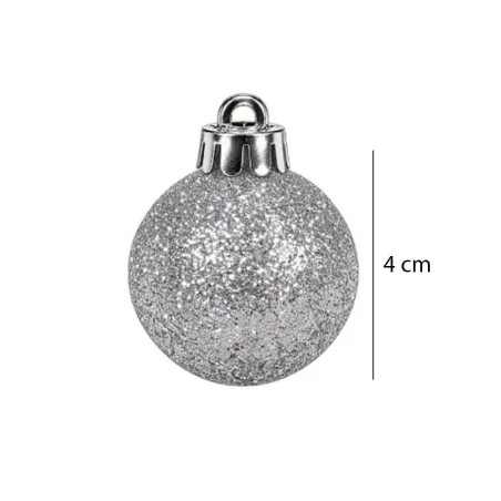 Kit 6 Bolas De Natal Prata Brilho Fosca Glitter Decoração Enfeite 4cm