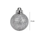 Kit 6 Bolas De Natal Prata Brilho Fosca Glitter Decoração Enfeite 4cm