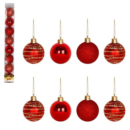 Kit 6 Bolas De Natal Vermelhas 4cm Brilho Decorada Glitter Enfeite