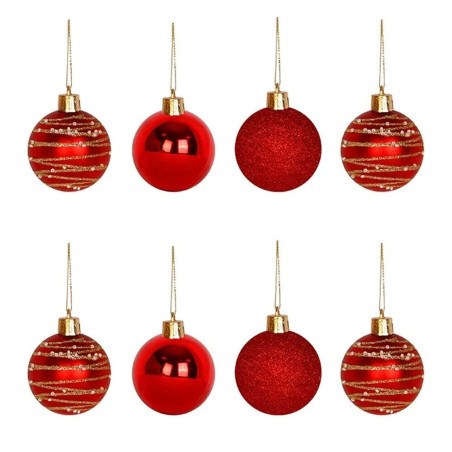 Kit 6 Bolas De Natal Vermelhas 4cm Brilho Decorada Glitter Enfeite 2