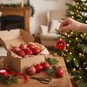 Kit 6 Bolas De Natal Vermelhas 4cm Brilho Decorada Glitter Enfeite