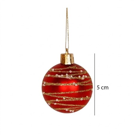 Kit 6 Bolas De Natal Vermelhas 4cm Brilho Decorada Glitter Enfeite