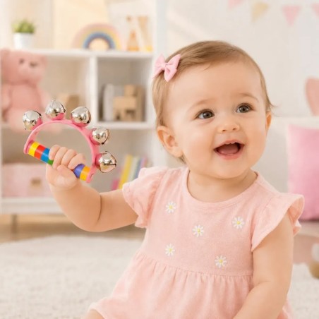 Brinquedo Pandeiro Musical Meia Lua Com Guizos Infantil Colorido