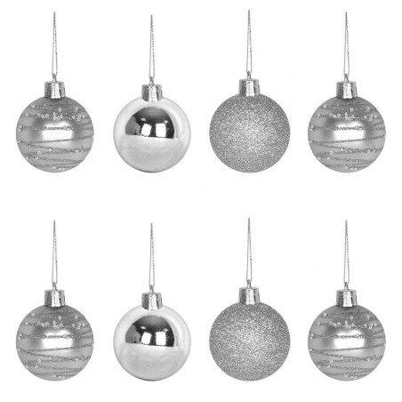 Kit 6 Bolas De Natal Prata 4cm Brilho Decorada Glitter Enfeite 2