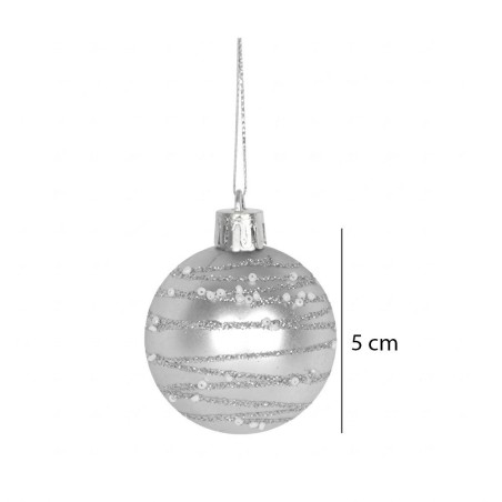 Kit 6 Bolas De Natal Prata 4cm Brilho Decorada Glitter Enfeite