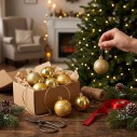 Kit 6 Bolas De Natal Dourada 4cm Brilho Decorada Glitter Enfeite