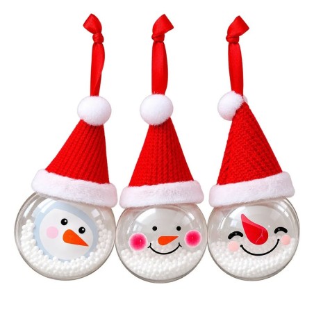 Bola Natalina Transparente Enfeite Bonecos Neve Noel